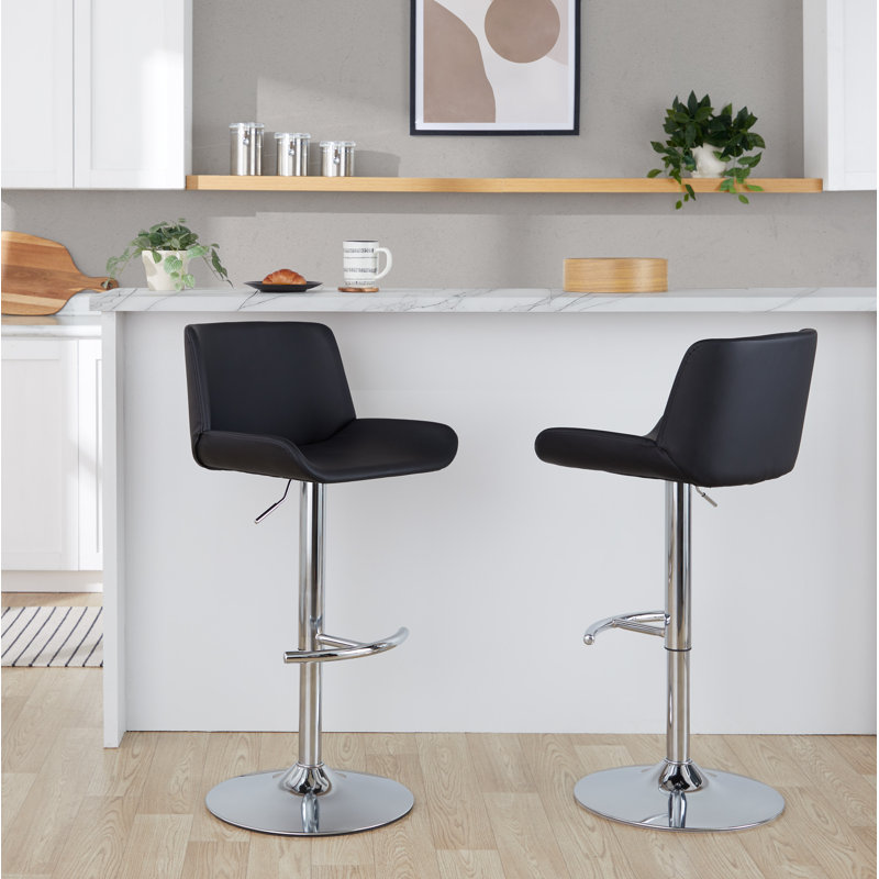 Tabouret de bar réglable rond avec repose-pieds arrondi en T Rondell - ensemble de 2, Chrome, Noir, noir, noir, noir