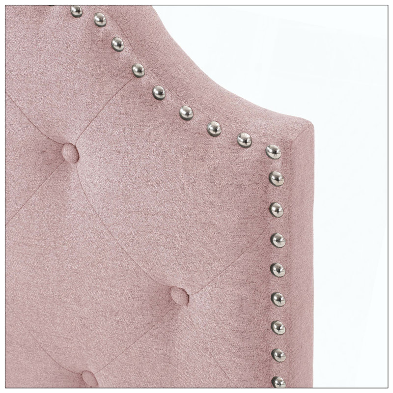 Tufted Headboard With Durable Metal Legs Adjustable Height Nailhead Trim And Modern Button Tufted Fabric For Bedroom, Blush