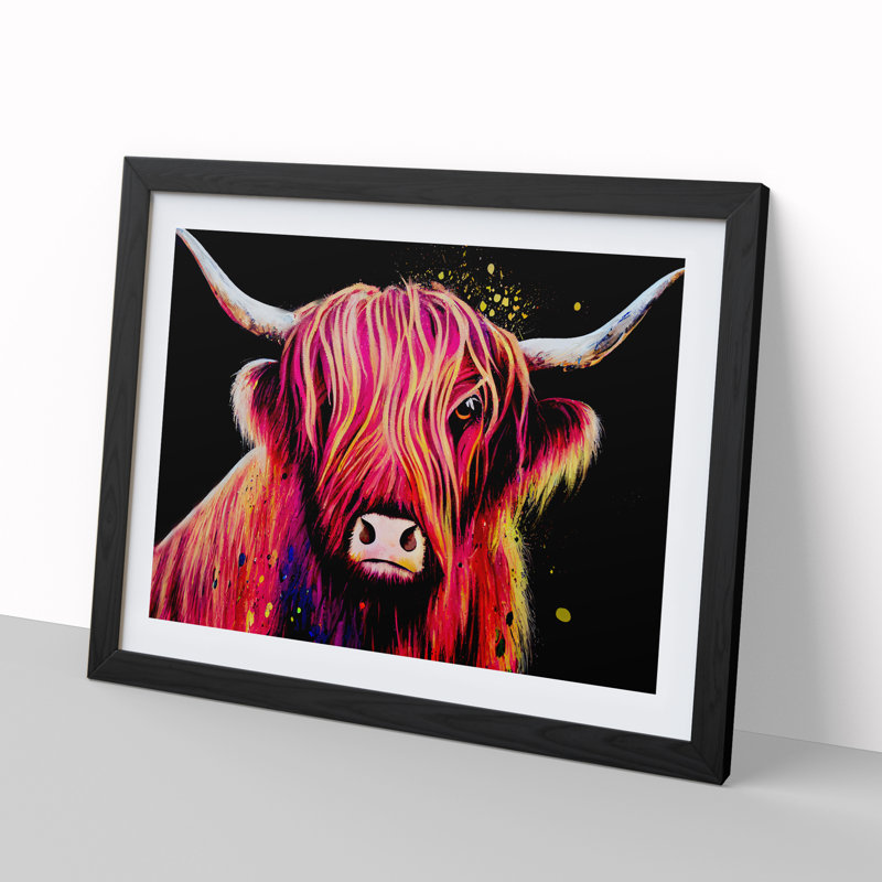Highland Cow Splash Vol.1 Abstract - Single Picture Frame Print, Black, 25cm H x 34cm W x 2cm D