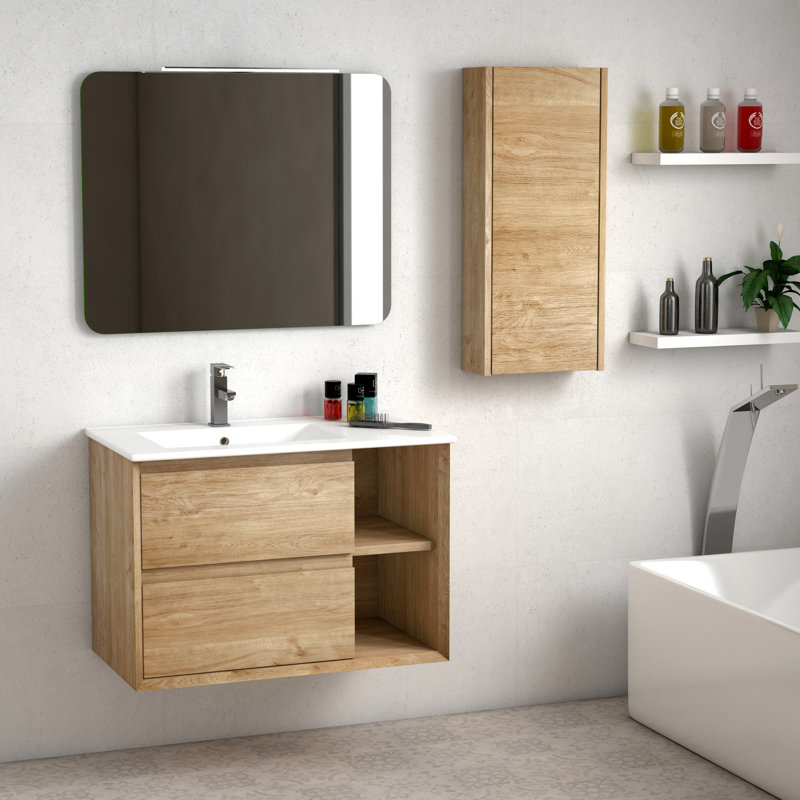 DAX Oceanside Single Vanity, 36", Oak (Left Sink), Oak