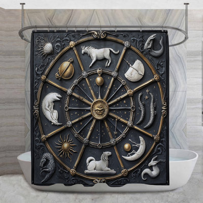 Zodiac Symbols Shower Curtain -  Astrology Bathroom Decor Steampunk