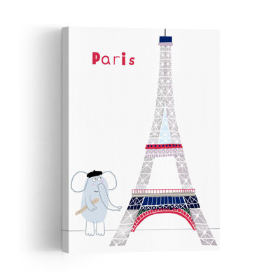 Paris Elephant Adventure Whimsical Elephant Architecture Wall Art Print 1 Piece Wrapped Canvas Wall Art