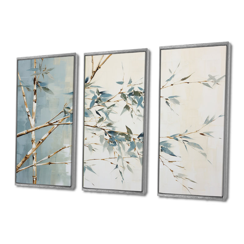 «Green Zen Moment Bamboo», ensemble d'art mural en bambou, H 28 po x l 36 po x P 1 po, Silver Floater Framed