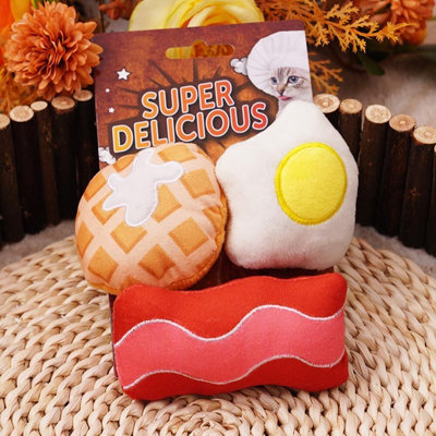 Catnip Infused Plush Cat Toy Set – 3-Pack Cute Food Shaped Soft Kitten Toys with Embroidered Details, Interactive Chew & Kick Toys for Indoor Cats (Breakfast, Burger, Sushi Sets)