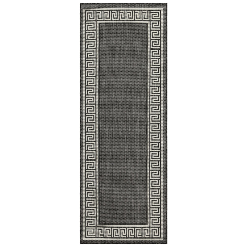 Gchar2002 Anthracite 2.7' X 7.3' Area Rug - Sunshine Indoor And Outdoor Enticing Border Design Stain , Made With Polypropylene & Pet Affable 2 Ft. 7 In. 3 Captivating Feature For Various Spaces