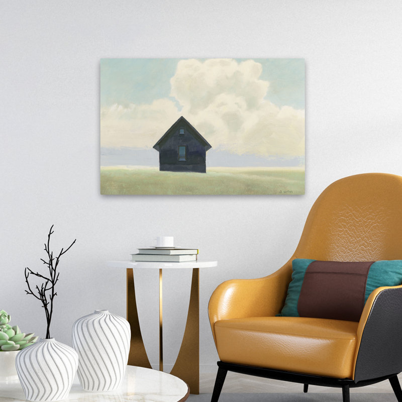Architecture et paysage solitaire bleu I Art, H 16 po x l 24 po