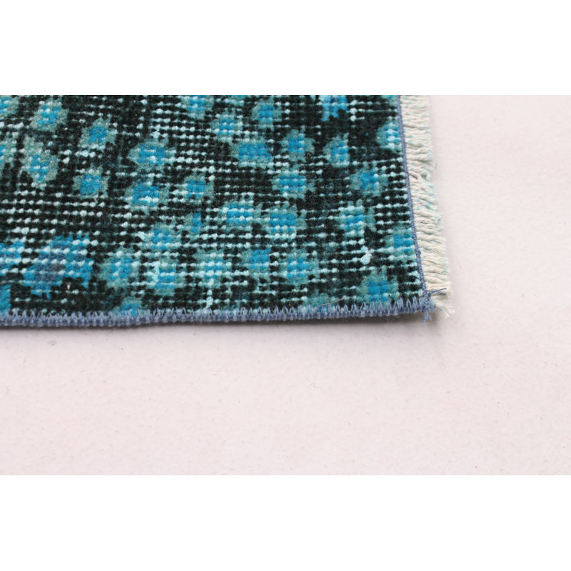 Tapis bleu ciel en laine noué à la main de conception unique 3 pi 9 po x 7 pi 2 po Keiser