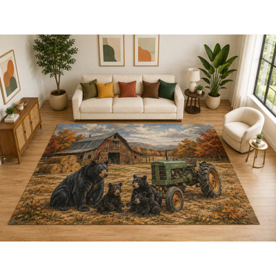 Grand tapis pour tracteur de ferme 6 pi 7 po x 9 pi 10 po «Ultra Thin», tapis d'intérieur doux à poils courts, envers en silicone antidérapant pour le salon brun