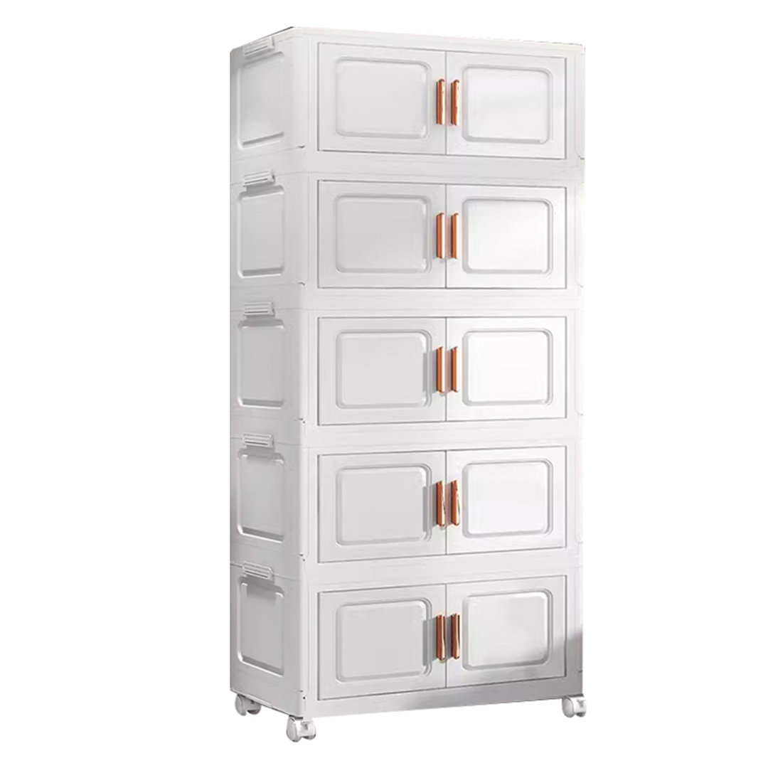 Collapsible Storage Cabinet, 5-Tier Mobile Plastic Storage Organiser