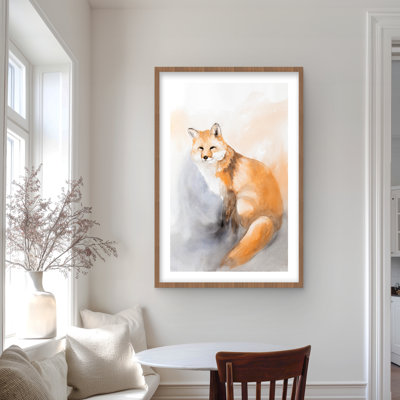 Watercolor Fox - Blue Living, impression encadrée avec passe-partout