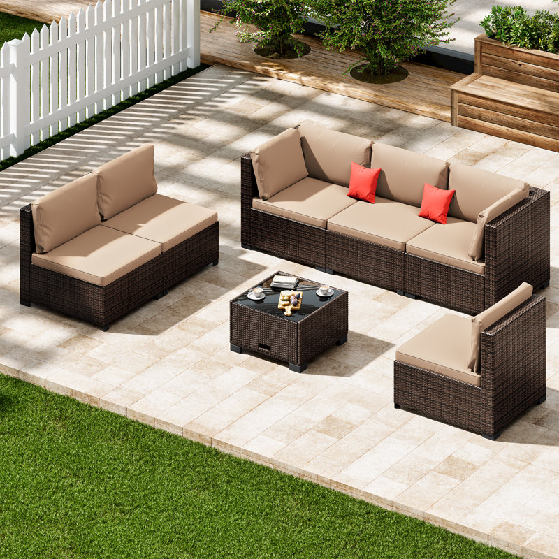 Ensemble de mobilier de patio 7 pièces, Beige, Brun