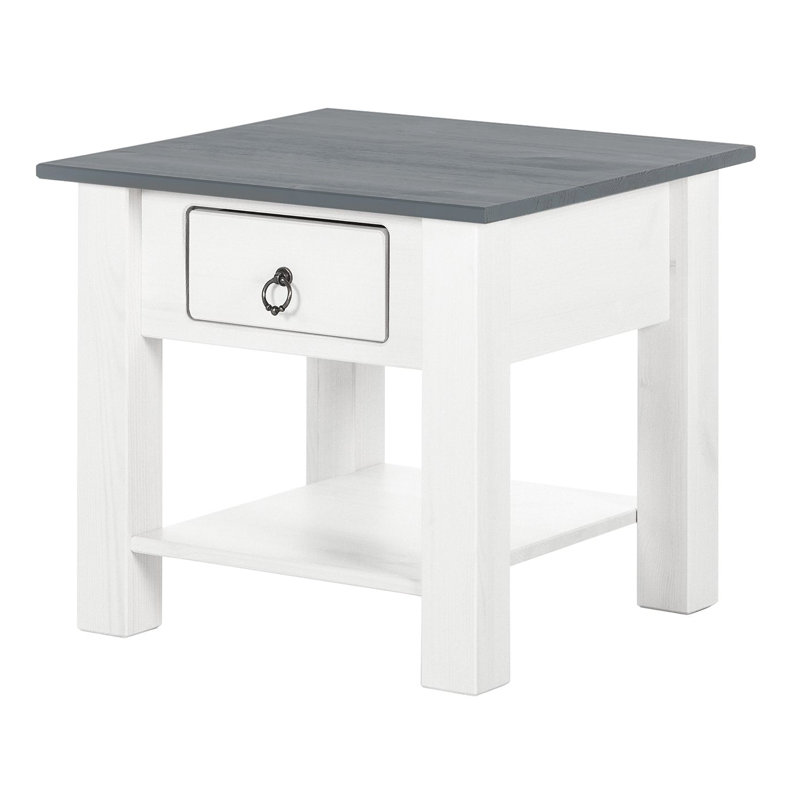 Embry Solid Wood End Table, White, Grey