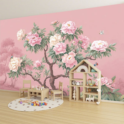 Papier peint à peler et coller gouache éthéré paysage floral Branches murales murales H 100 po x l 144 po amovible papier mural en PVC auto-adhésif pour chambre à coucher salon bureau à domicile