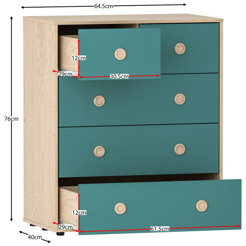 Kayshia 5 Drawer Chest, Blue/Oak