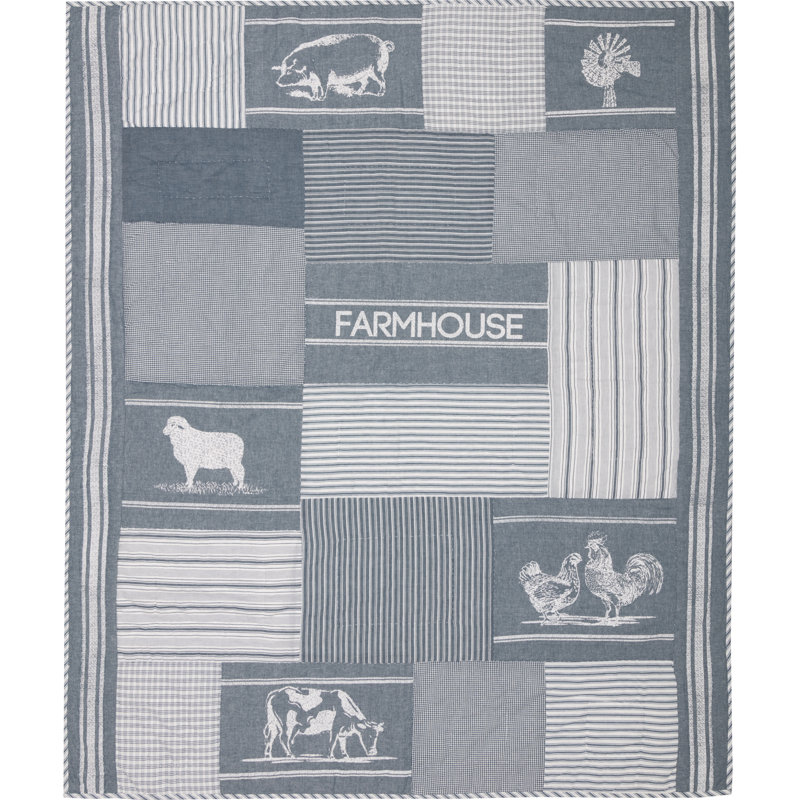 Denim Blue Cotton Farmhouse Quilted Throw Blanket