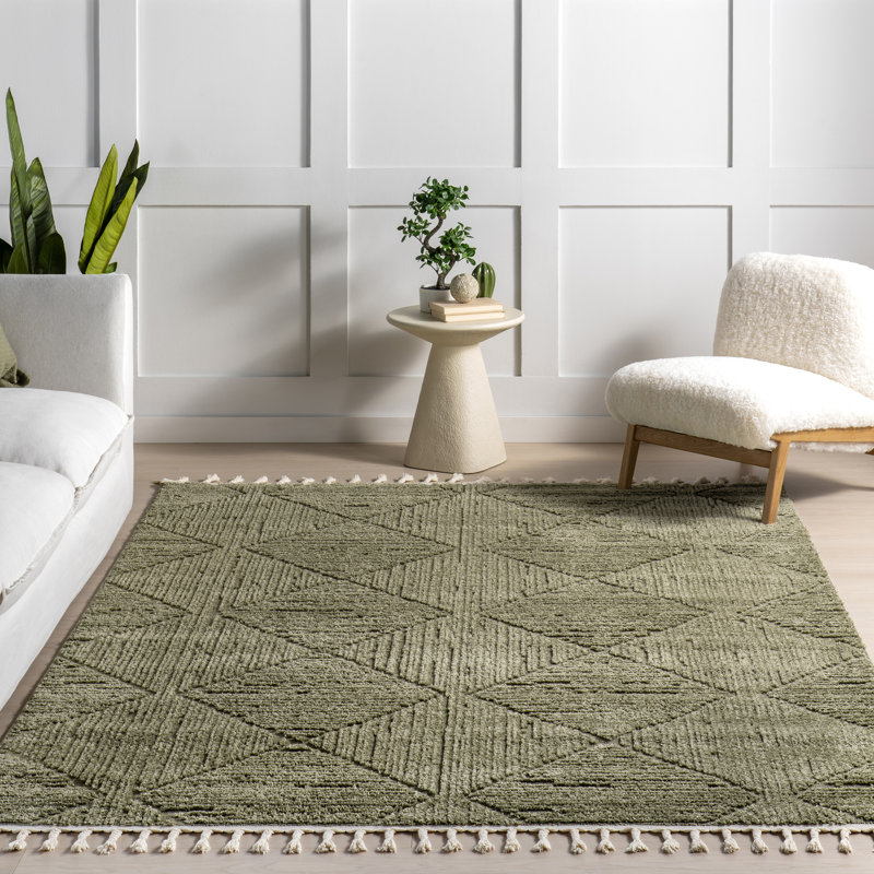 Forland Textured Geometric Tasseled Area Rug, Rectangle 10' x 13'