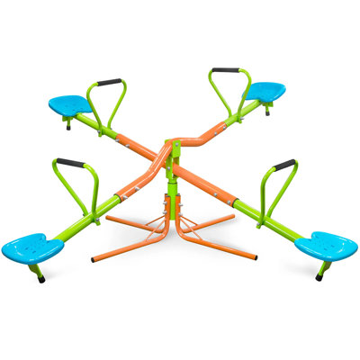 XSS004 Outdoor Playground Four Seats Seesaw For Kids 360 Degree Rotating Sturdy Plastic Seat Seesaw For Kids Seesaw Blue And Green For Kids Age 3+