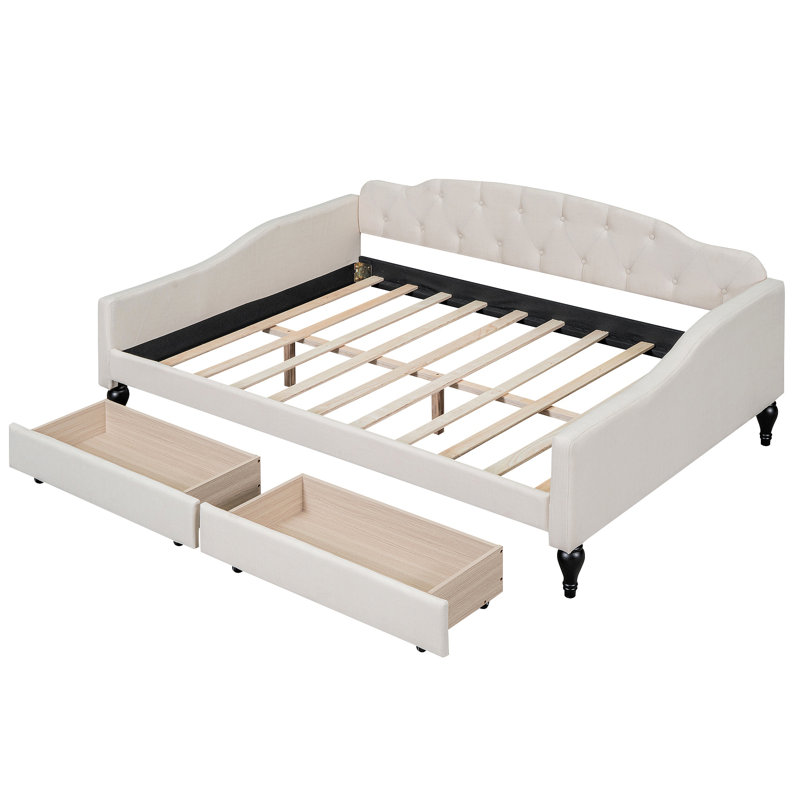 Upholstered Tufted Daybed with Two Drawers
