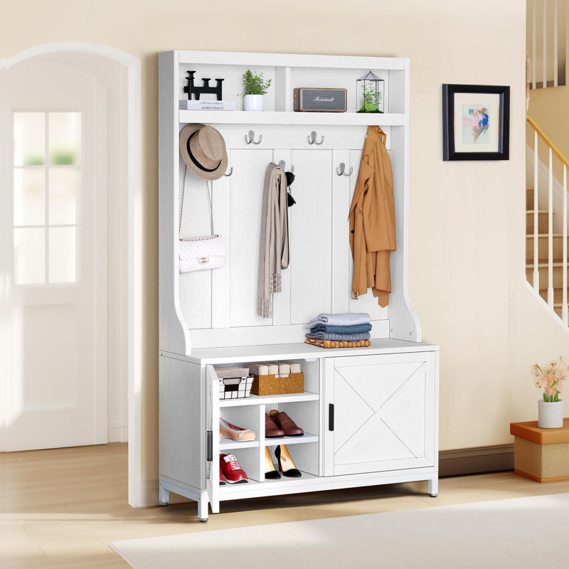 Ashgan Hall Tree 39.4'' Wide with Bench and Shoe Storage, White