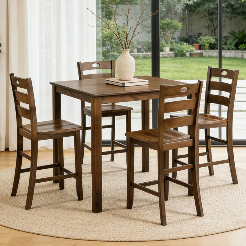 4 - Person Mid Century Modern Square Counter Height Dining Set, Walnut