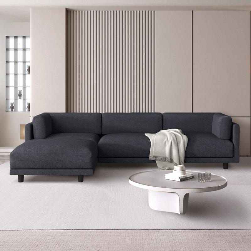 Clae Upholstered L-Shaped Sectional with Ottoman Reversible, Gray Polyester Blend