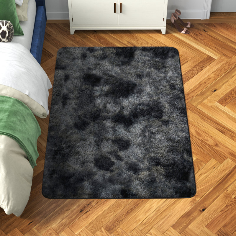 Tapis noir à poils longs Dermot, Rectangle 4 pi x 6 pi