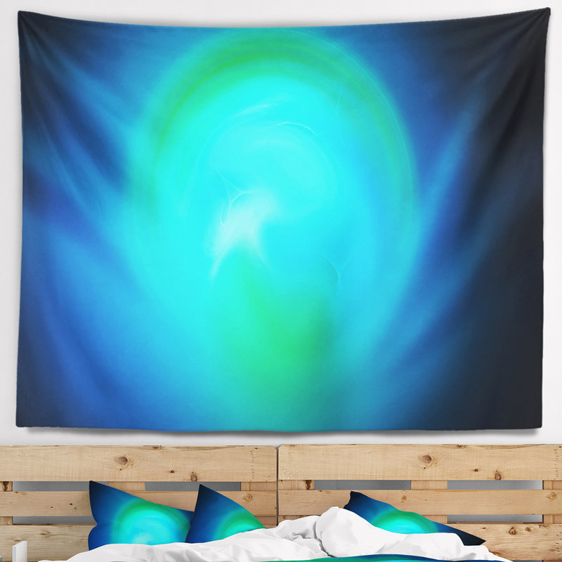 Sphère misty bleu abstrait sur tapisserie noir, H 78 po x l 92 po