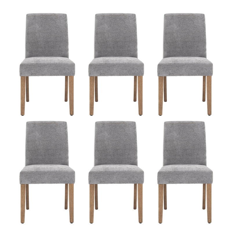 Fabric Upholstered Dining Chairs High Back Parsons Kitchen Chairs With Solid Wood Feet, Gray