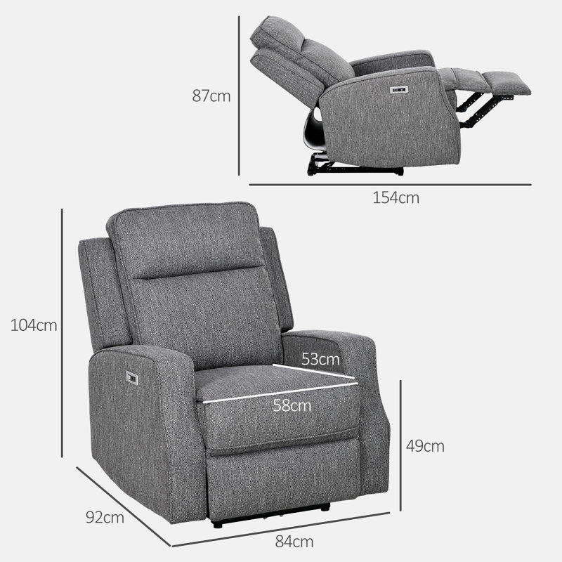 Eckart 84cm Wide Standard Recliner, Charcoal Grey