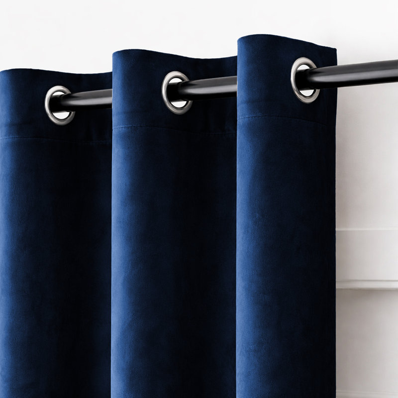 Alsey 100% Velvet Blackout Eyelet Ready Made Curtains & Drapes with matching Tie Backs, (168 Width X 183 Height) cm, Navy