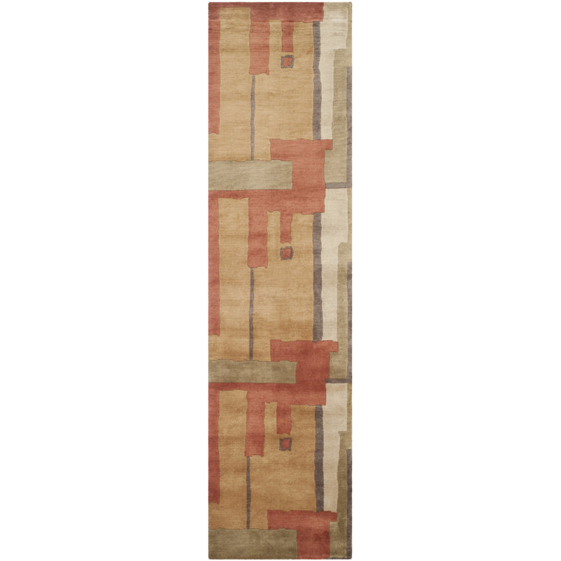 Tibetan Shag Hand Knotted Wool Pile Geometric Rug, Rectangle 4' x 6'
