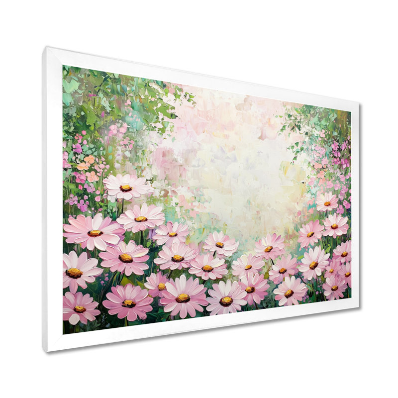 Décoration murale marguerite rose printemps I - marguerites, H 16 po x l 32 po, Reproduction encadrée, Blanc