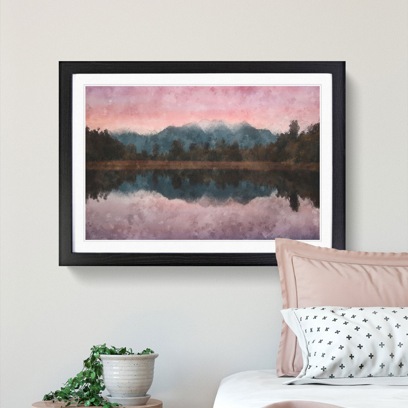 Reflection of the Mountains - Framed Print, 62cm H x 87cm W x 2cm D, Black Framed