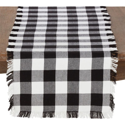 Black Classic Buffalo Plaid Design Fringed 100% Cotton Table Runner 16 X 72 Inch