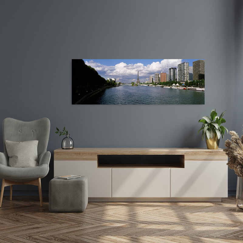 Tour Eiffel sur la seine, Paris, France, architecture contemporaine abstraite, art mural, H 16 po x l 48 po