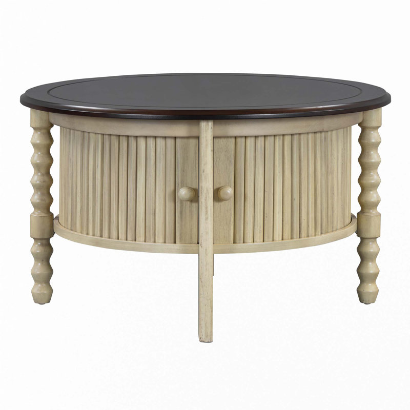 Vintage Round Coffee Table With Storage, Beige