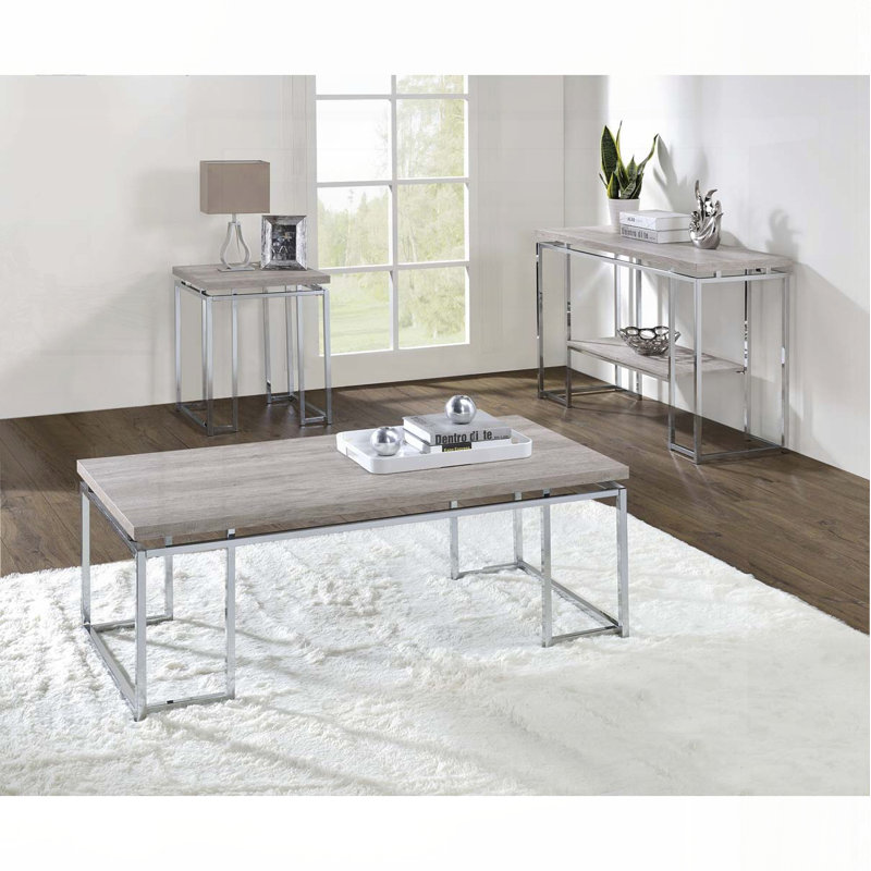 Table de canapé contemporaine avec structure en chrome - finition chêne naturel - 47 pouces