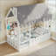 Lit simple Montessori avec tente, lumières et tablettes de rangement-378862244-378862250