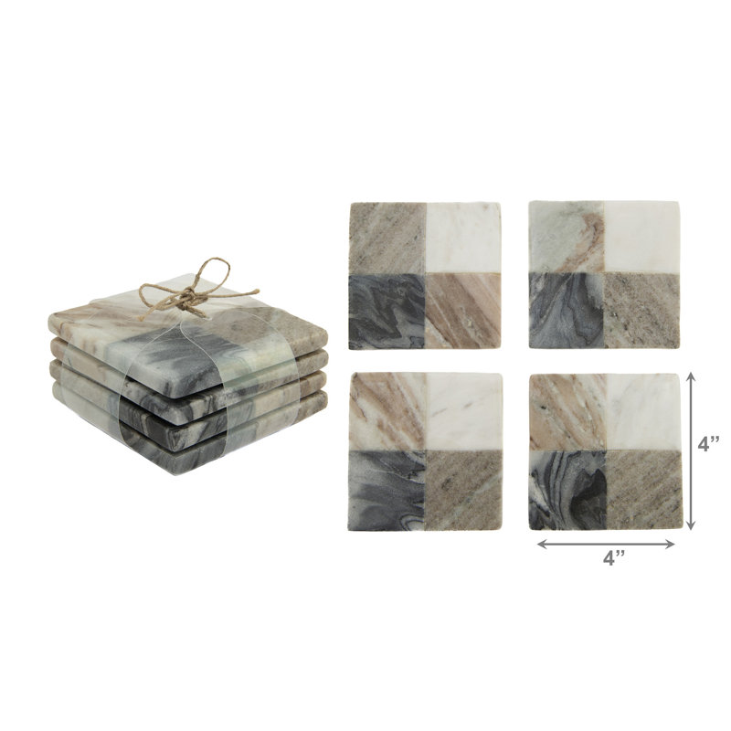 4Pc Asstd Marble Square Coaster 4X4"