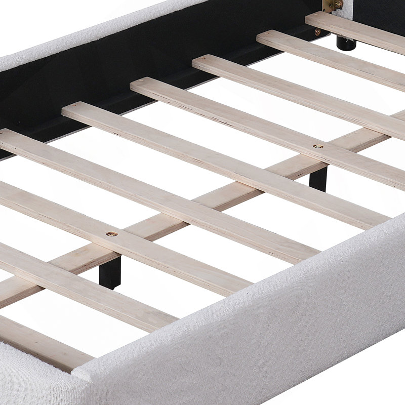 Structure de lit simple avec tête de lit arrondie rembourrée Boucle, blanc