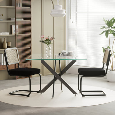Table de salle à manger carrée en verre trempé 36 pouces, coins arrondis pour 2 à 4 petites tables de cuisine peu encombrantes avec pieds en métal robustes pour la salle à manger, appartement