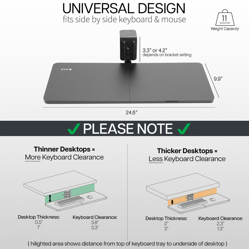 Black Adjustable Under Desk Rotating Keyboard and Mouse Tray