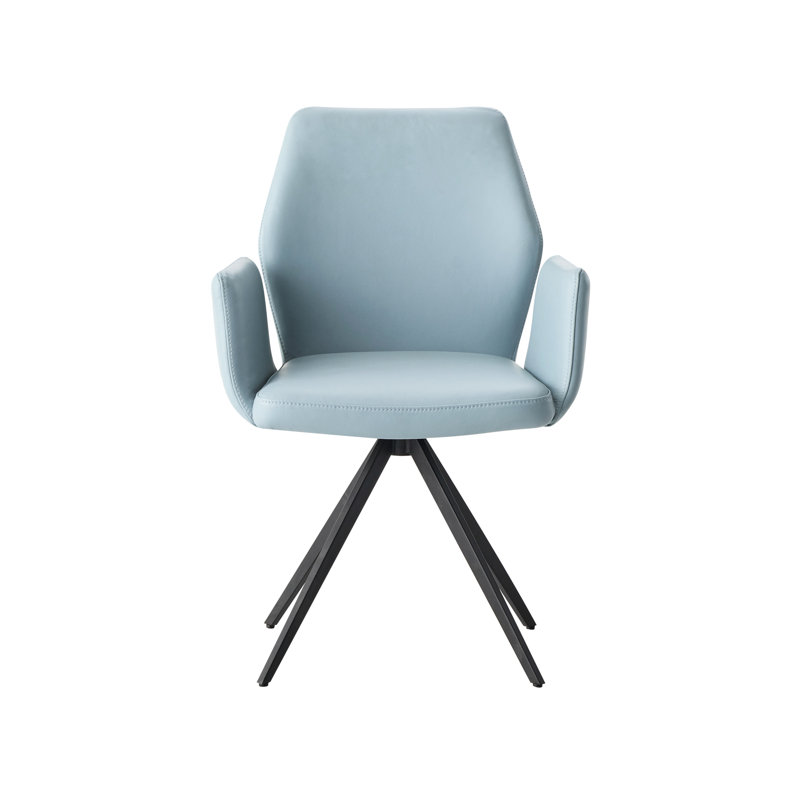 Black Finish Blue Leather Arm Chair With Swivel, Top Grain Leather, Metal Legs, 17" Seat Depth, 21" Package Height & Upholstered Seat, Frame, Width, 20Lb Product Weight