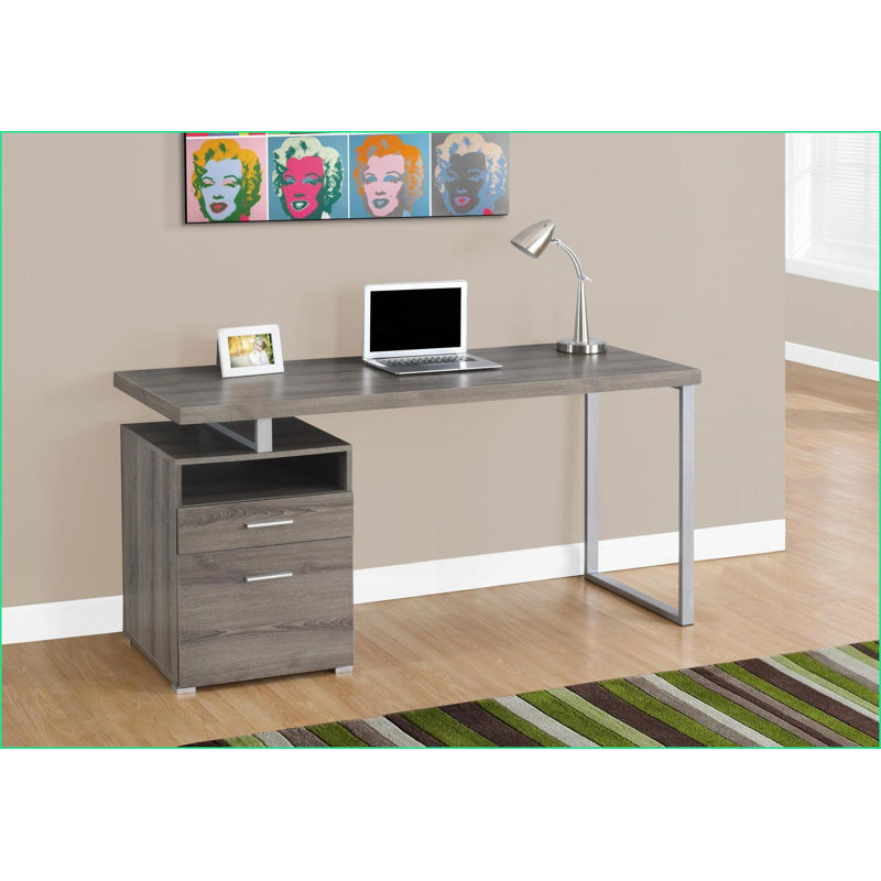 Bureaux, bureau d'ordinateur moderne de 60 po avec tiroirs de rangement Casier ouvert, configuration gauche / droite réversible, stratifié brun taupe | Gris métal | Panneau de particules