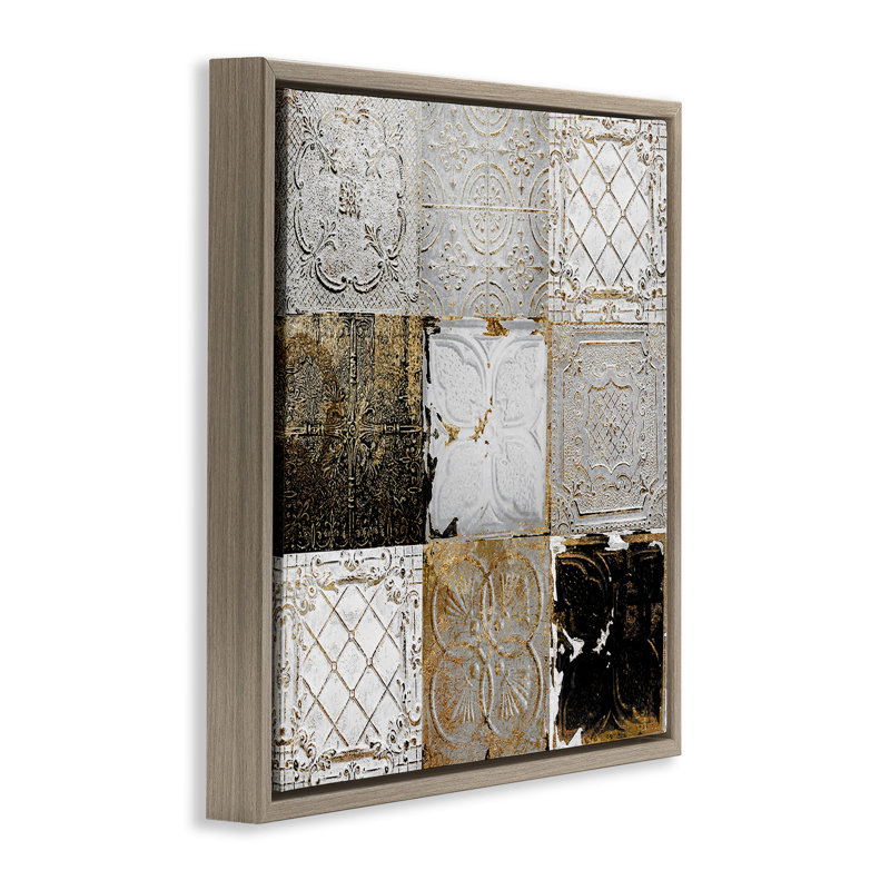 Collage de tuiles de plafond antique, Cadre flottant orme Montalcino, H 25 po x l 25 po