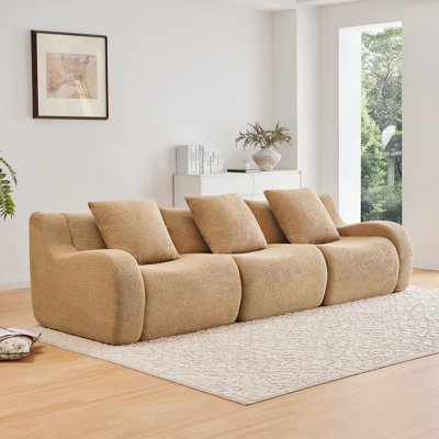 Canapé à 3 places Boneless avec tissu en peluche de haute qualité, conception antidérapante, sans assemblage, accoudoirs courbés et look épuré pour les espaces de vie