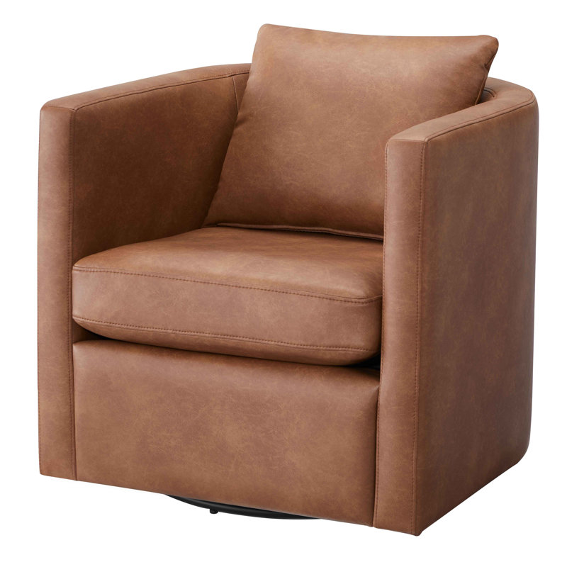 Fauteuil demi-tonneau pivotant en similicuir, Brun