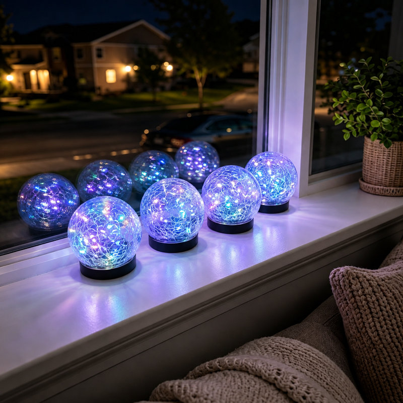 4.33ft 2 Modes Solar Cracked Glass Ball Outdoor Waterproof  30 LED  Light for Garden Pathway Patio Halloween Decor