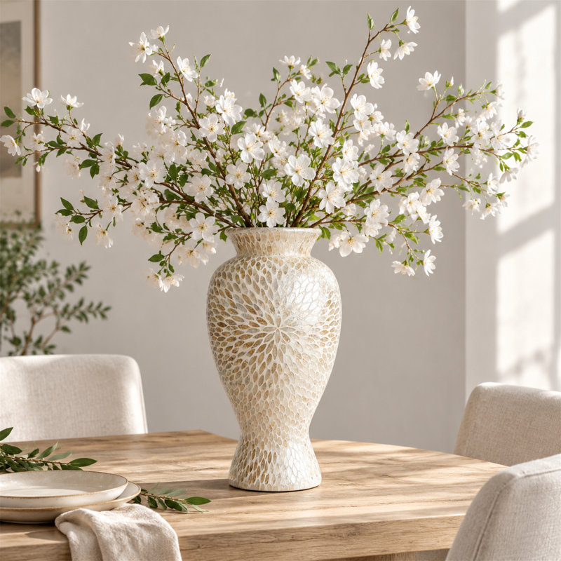 Vase de sol décoratif en nacre de Capiz dorée et blanche, diamètre 13,4 po x 24 po