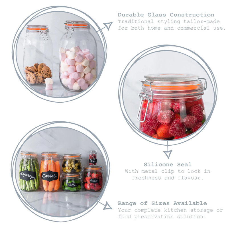 Argon Tableware - Glass Storage Jars, Clear/Black, 17cm H x 10.5cm W x 10.5cm D
